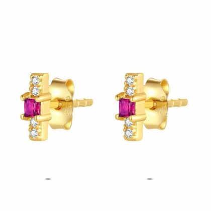 Boucles D’oreilles | Boucles D’Oreilles en Argent Plaqué Or 18Ct, Fuchsia et Blanc Rose – Femmes Bijoux Boucles D'oreilles