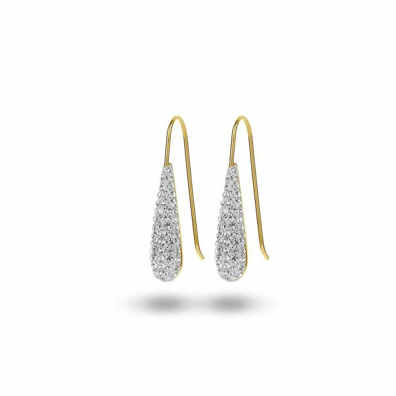 Boucles D’oreilles | Boucles D’Oreilles en Argent Plaqué Or 18Ct, Goutte, Cristaux Blanc – Femmes Bijoux Blanc