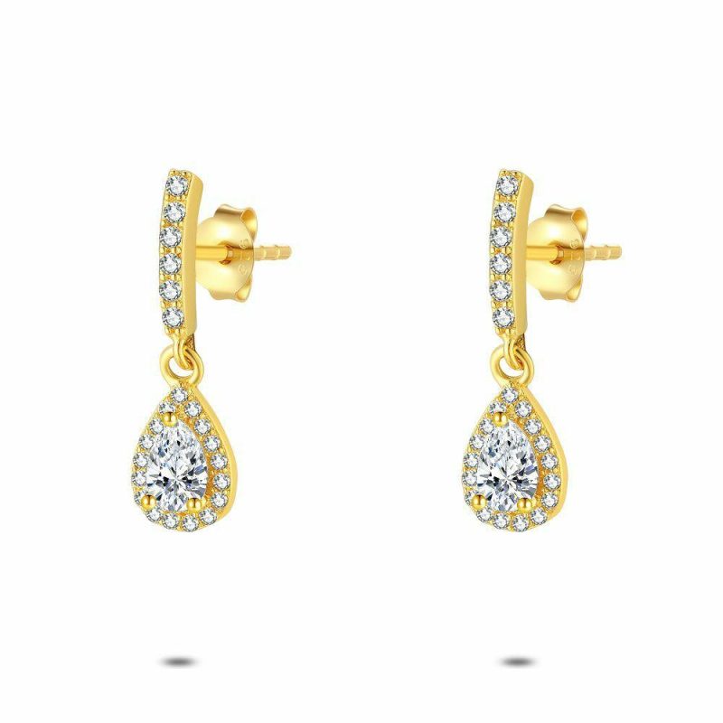 Boucles D’oreilles | Boucles D’Oreilles en Argent Plaqué Or 18Ct, Goutte, Pierres Blanc – Femmes Bijoux Blanc