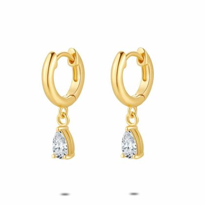 Boucles D’oreilles | Boucles D’Oreilles en Argent Plaqué Or 18Ct, Goutte, Zircon Blanc – Femmes Bijoux Blanc