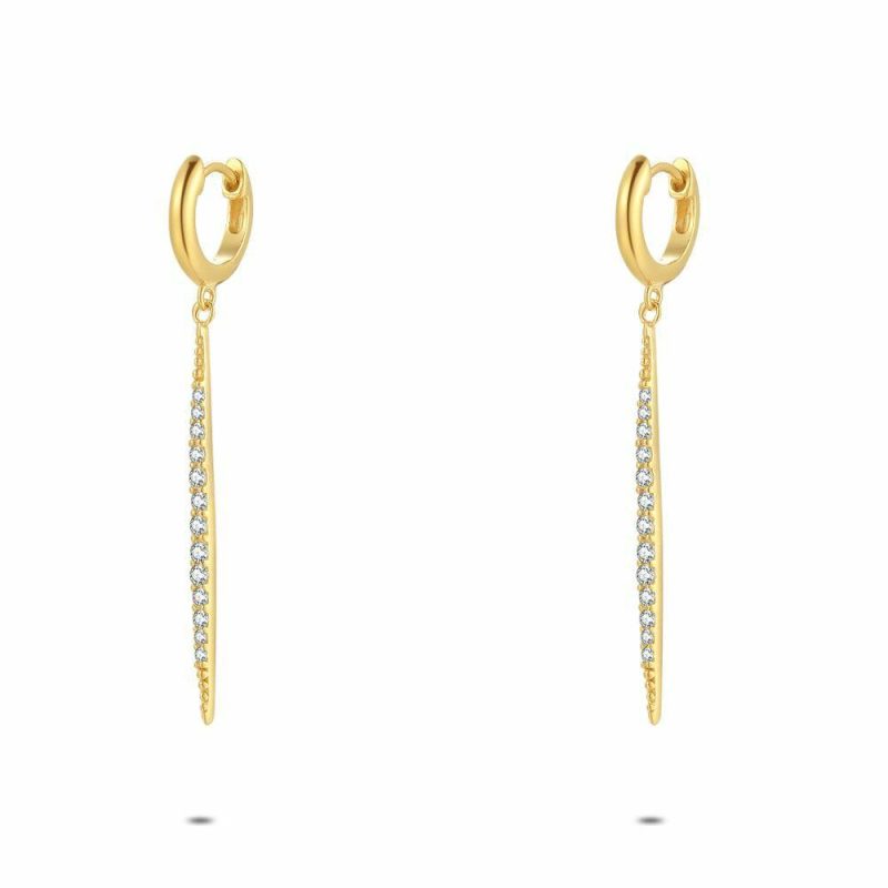 Boucles D’oreilles | Boucles D’Oreilles en Argent Plaqué Or 18Ct, Long Ellipse Blanc – Femmes Bijoux Blanc