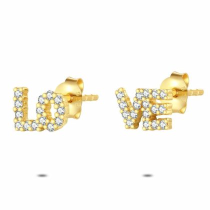 Boucles D’oreilles | Boucles D’Oreilles en Argent Plaqué Or 18Ct, Love Blanc – Femmes Bijoux Blanc