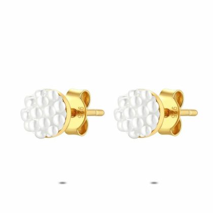 Boucles D’oreilles | Boucles D’Oreilles en Argent Plaqué Or 18Ct, Micro Perles Blanc – Femmes Bijoux Blanc