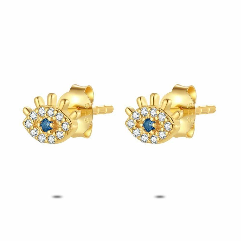 Boucles D’oreilles | Boucles D’Oreilles en Argent Plaqué Or 18Ct, Oeuil Blanc – Femmes Bijoux Blanc