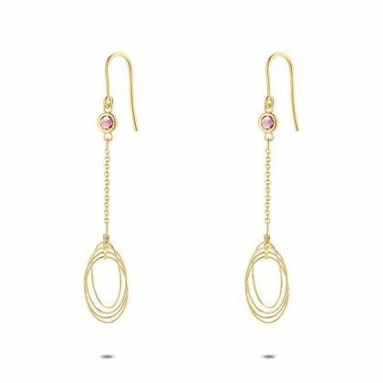 Boucles D’oreilles | Boucles D’Oreilles en Argent Plaqué Or 18Ct, Ovales Sur Chaine Rose – Femmes Bijoux Boucles D'oreilles