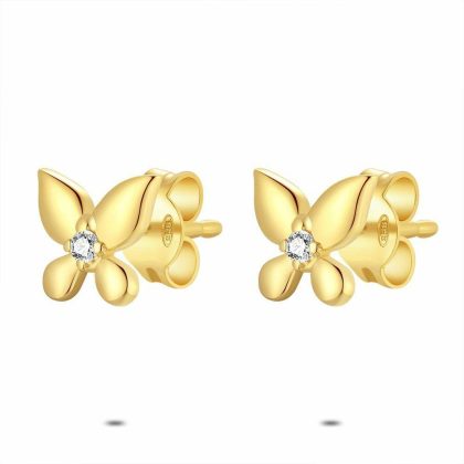 Boucles D’oreilles | Boucles D’Oreilles en Argent Plaqué Or 18Ct, Papillon Blanc – Enfants/Femmes Bijoux Blanc