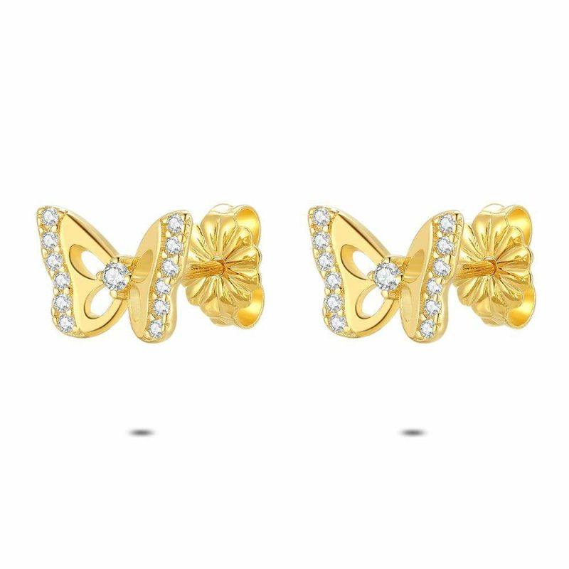 Boucles D’oreilles | Boucles D’Oreilles en Argent Plaqué Or 18Ct, Papillon Blanc – Femmes Bijoux Blanc