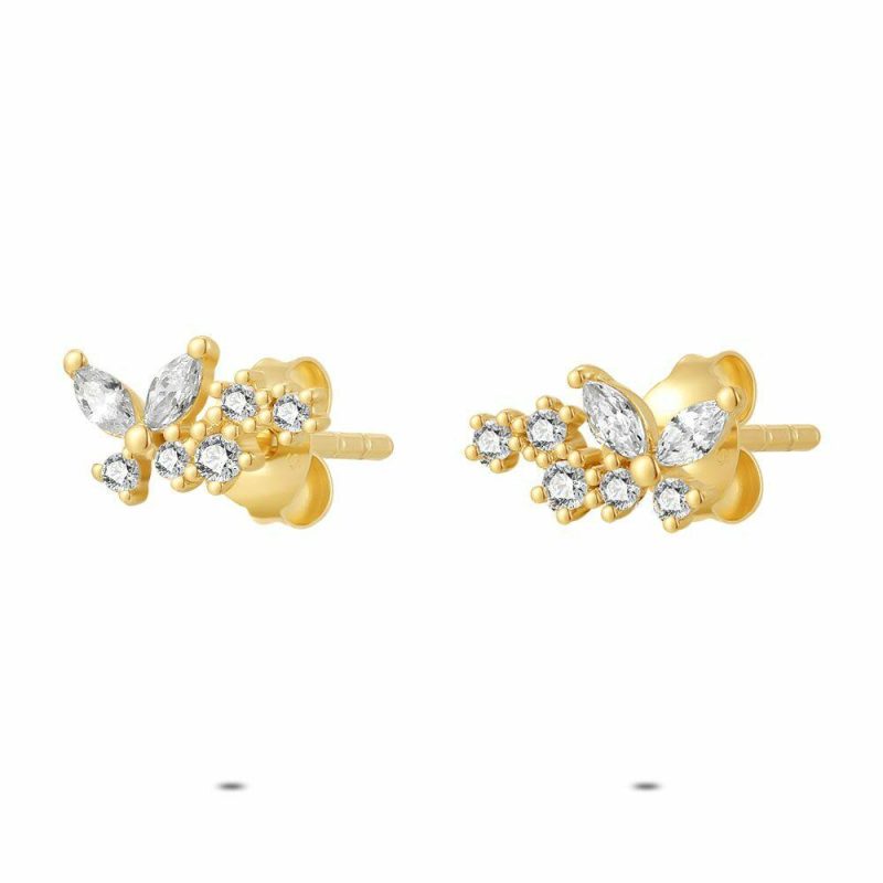 Boucles D’oreilles | Boucles D’Oreilles en Argent Plaqué Or 18Ct, Papillon, Pierres Blanc – Femmes Bijoux Blanc