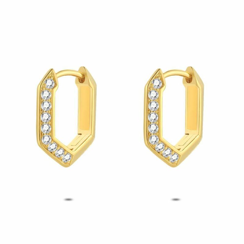 Boucles D’oreilles | Boucles D’Oreilles en Argent Plaqué Or 18Ct, Pentagone Blanc – Femmes Bijoux Blanc