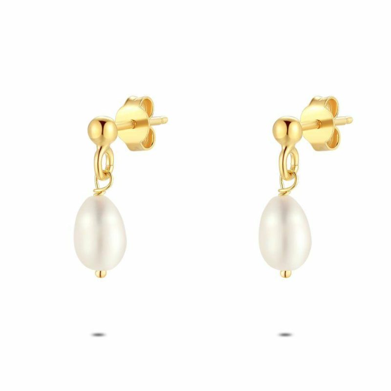 Boucles D’oreilles | Boucles D’Oreilles en Argent Plaqué Or 18Ct, Perle Blanc – Femmes Bijoux Blanc