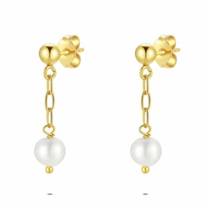 Boucles D’oreilles | Boucles D’Oreilles en Argent Plaqué Or 18Ct, Perle D’Eau Douce Blanc – Femmes Bijoux Blanc