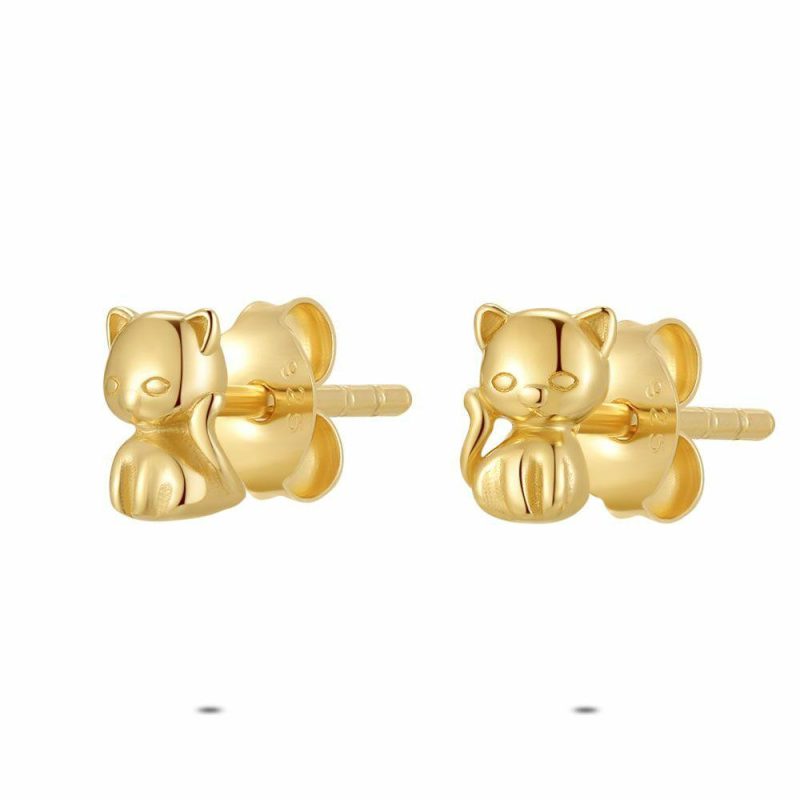 Boucles D’oreilles | Boucles D’Oreilles en Argent Plaqué Or 18Ct, Petit Chat Pas de couleur – Enfants Bijoux Boucles D'oreilles