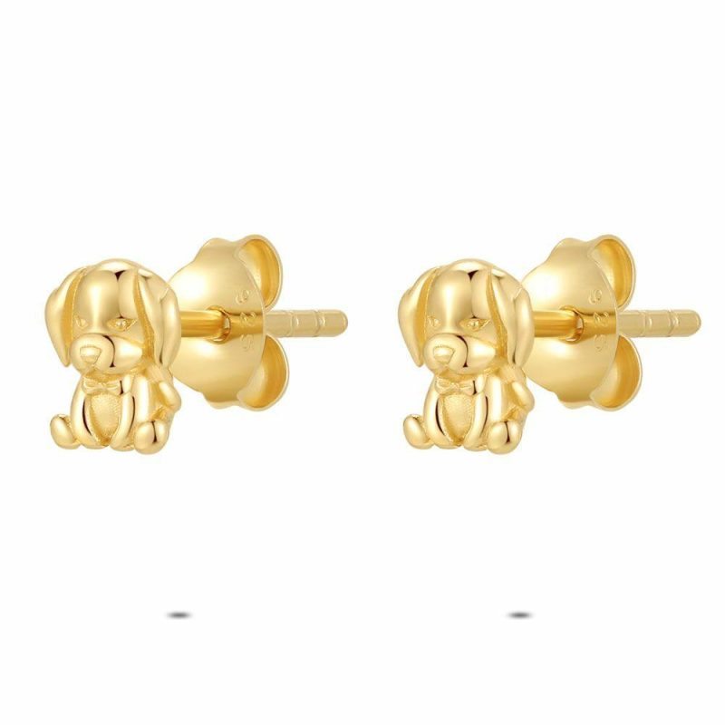 Boucles D’oreilles | Boucles D’Oreilles en Argent Plaqué Or 18Ct, Petit Chien Pas de couleur – Enfants Bijoux Boucles D'oreilles