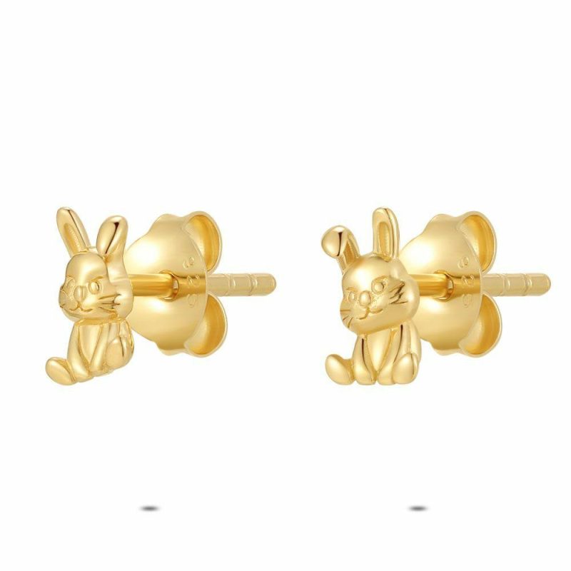 Boucles D’oreilles | Boucles D’Oreilles en Argent Plaqué Or 18Ct, Petit Lapin Pas de couleur – Enfants Bijoux Boucles D'oreilles