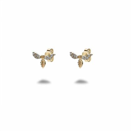 Boucles D’oreilles | Boucles D’Oreilles en Argent Plaqué Or 18Ct, Petite Abeille en Zircons Blanc – Enfants Bijoux Blanc