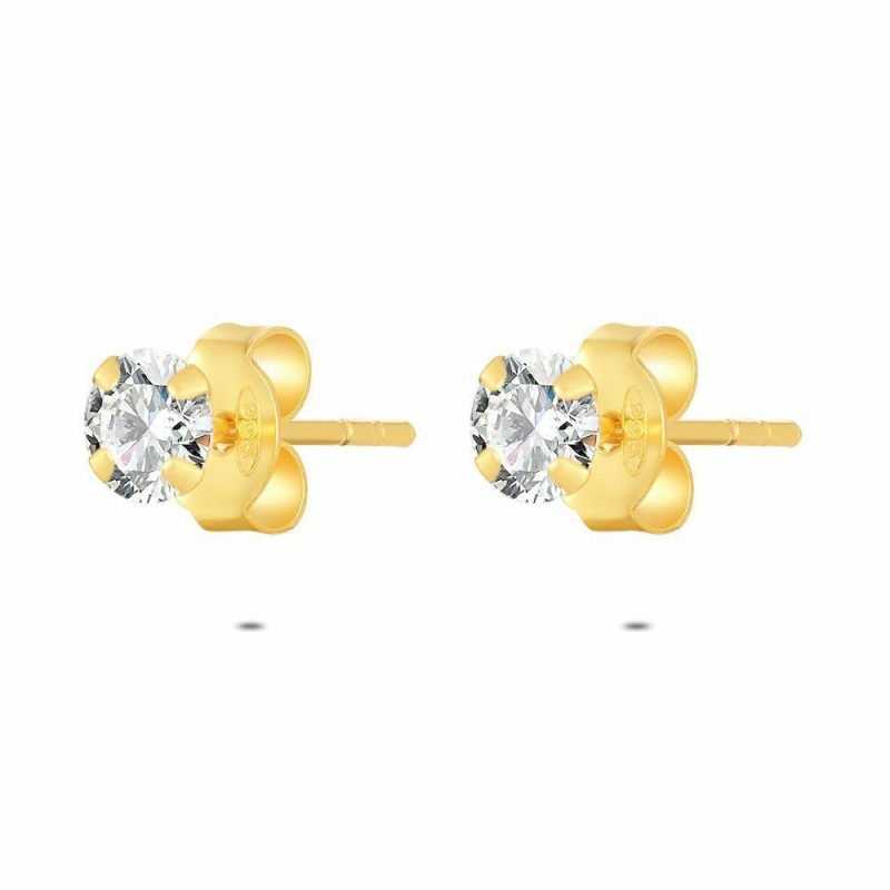 Boucles D’oreilles | Boucles D’Oreilles en Argent Plaqué Or 18Ct, Pierre Blanche Blanc – Femmes Bijoux Blanc