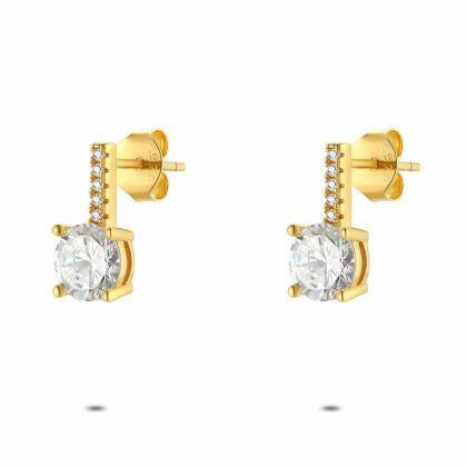 Boucles D’oreilles | Boucles D’Oreilles en Argent Plaqué Or 18Ct, Pierre Ovale Blanc – Femmes Bijoux Blanc