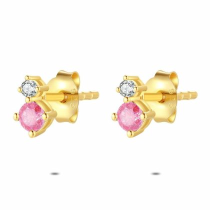 Boucles D’oreilles | Boucles D’Oreilles en Argent Plaqué Or 18Ct, Pierre Rose et Blanche Rose – Femmes Bijoux Boucles D'oreilles