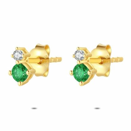 Boucles D’oreilles | Boucles D’Oreilles en Argent Plaqué Or 18Ct, Pierre Verte et Blanche Vert – Femmes Bijoux Boucles D'oreilles