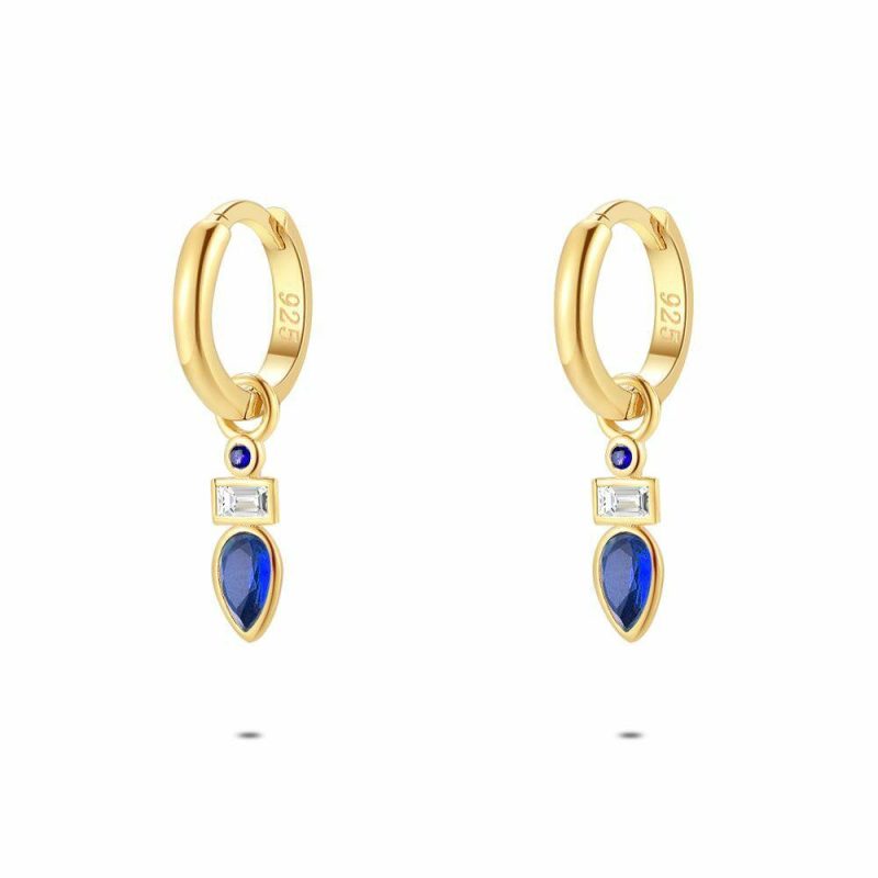 Boucles D’oreilles | Boucles D’Oreilles en Argent Plaqué Or 18Ct, Pierres Bleues et Blanches Bleu – Femmes Bijoux Bleu