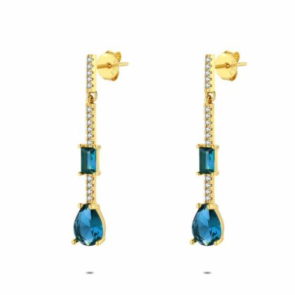 Boucles D’oreilles | Boucles D’Oreilles en Argent Plaqué Or 18Ct, Pierres Bleues et Blanches Bleu – Femmes Bijoux Bleu