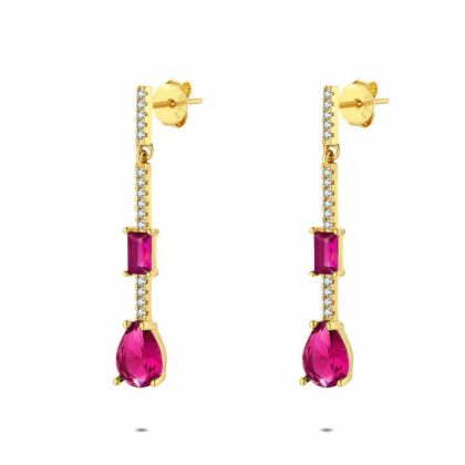 Boucles D’oreilles | Boucles D’Oreilles en Argent Plaqué Or 18Ct, Pierres Fuchsias et Blanches Rose – Femmes Bijoux Boucles D'oreilles