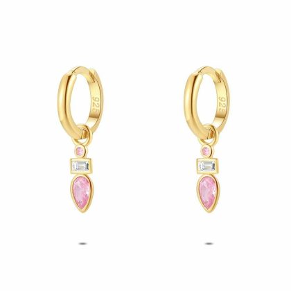 Boucles D’oreilles | Boucles D’Oreilles en Argent Plaqué Or 18Ct, Pierres Roses et Blanches Rose – Femmes Bijoux Boucles D'oreilles