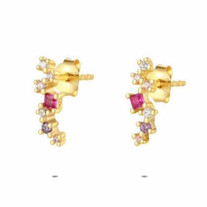 Boucles D’oreilles | Boucles D’Oreilles en Argent Plaqué Or 18Ct, Pierres Roses et Mauves Multi – Femmes Bijoux Boucles D'oreilles