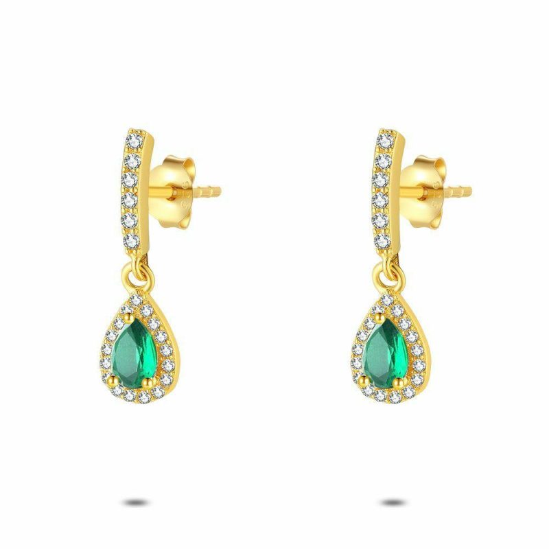 Boucles D’oreilles | Boucles D’Oreilles en Argent Plaqué Or 18Ct, Pierres, Vert et Blanc Vert – Femmes Bijoux Boucles D'oreilles