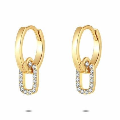 Boucles D’oreilles | Boucles D’Oreilles en Argent Plaqué Or 18Ct, Rectangle, Zirconia Blanc – Femmes Bijoux Blanc