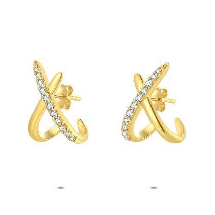 Boucles D’oreilles | Boucles D’Oreilles en Argent Plaqué Or 18Ct, X Avec Pierres Blanc – Femmes Bijoux Blanc