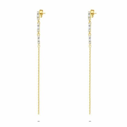 Boucles D’oreilles | Boucles D’Oreilles en Argent Plaqué Or 18Ct, Zirconia et Chaine Blanc – Femmes Bijoux Blanc