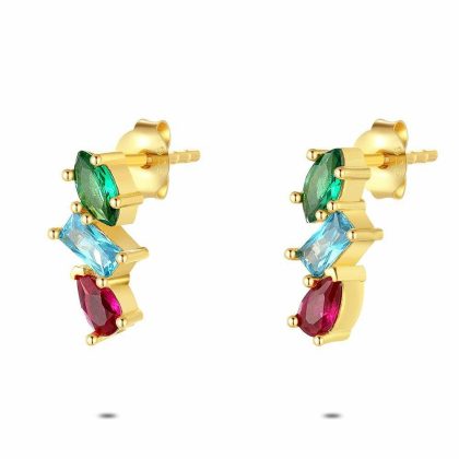 Boucles D’oreilles | Boucles D’Oreilles en Argent Plaqué Or 18Ct, Zirconia Vert, Bleu et Rose Multi – Femmes Bijoux Boucles D'oreilles