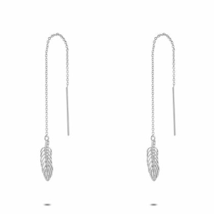 Boucles D’oreilles | Boucles D’Oreilles en Argent, Plume Sur Chaine Blanc – Femmes Bijoux Blanc