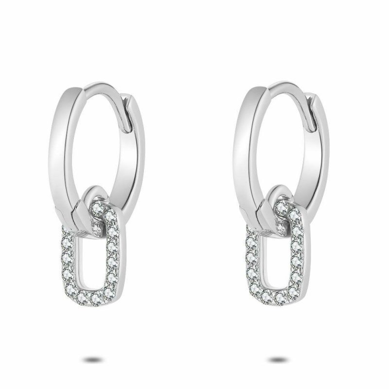 Boucles D’oreilles | Boucles D’Oreilles en Argent, Rectangle, Zirconia Blanc – Femmes Bijoux Blanc