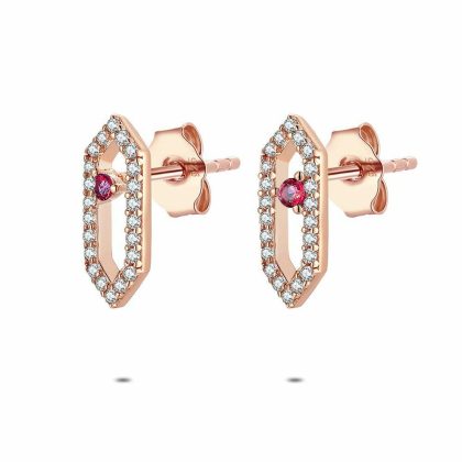 Boucles D’oreilles | Boucles D’Oreilles en Argent Rosé, Hexagone, Blanc et Fuchsia Rose – Femmes Bijoux Boucles D'oreilles