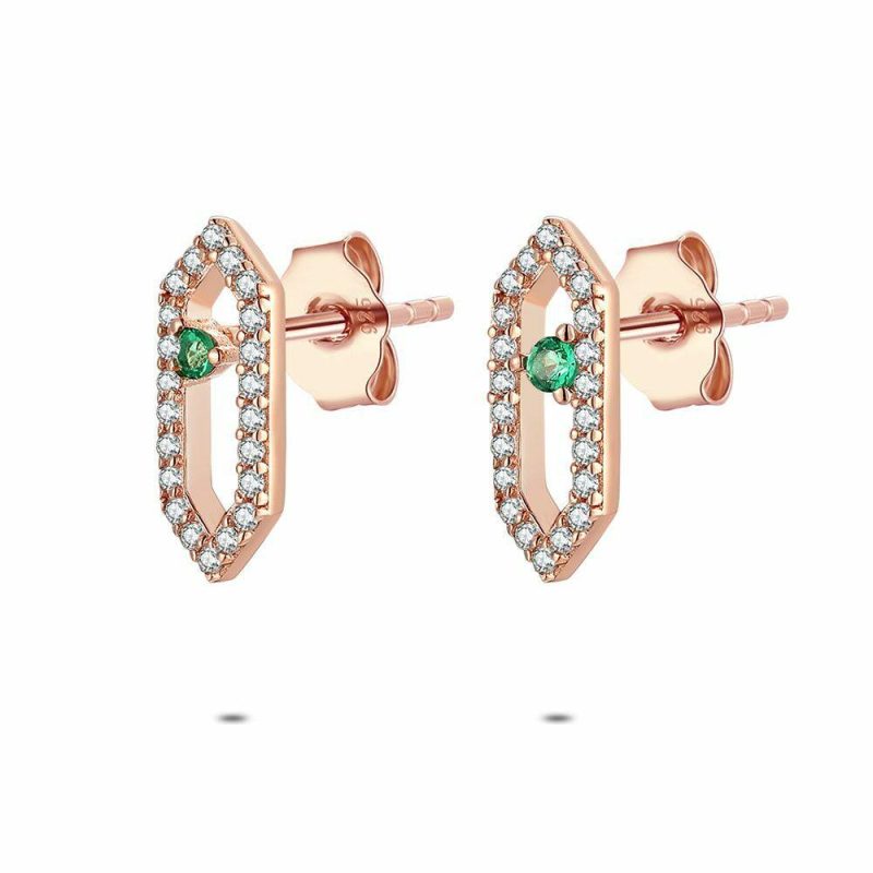 Boucles D’oreilles | Boucles D’Oreilles en Argent Rosé, Hexagone, Blanc et Vert Vert – Femmes Bijoux Boucles D'oreilles