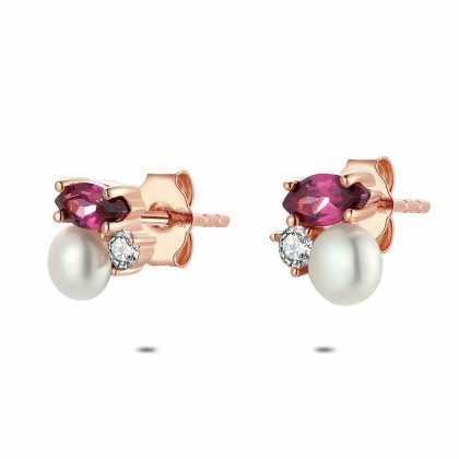 Boucles D’oreilles | Boucles D’Oreilles en Argent Rosé, Perle, Pierre Mauve et Blanche Mauve – Femmes Bijoux Boucles D'oreilles