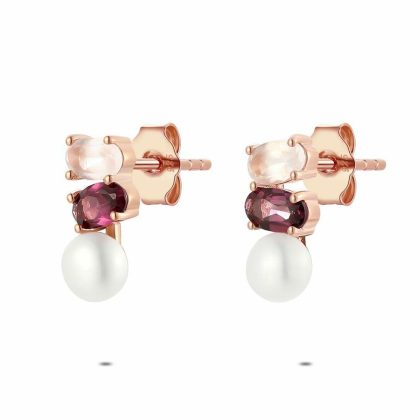 Boucles D’oreilles | Boucles D’Oreilles en Argent Rosé, Perle, Pierre Mauve et Rose Rose – Femmes Bijoux Boucles D'oreilles