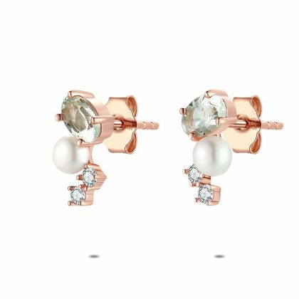 Boucles D’oreilles | Boucles D’Oreilles en Argent Rosé, Perle, Pierres Verte et Blanches Vert – Femmes Bijoux Boucles D'oreilles