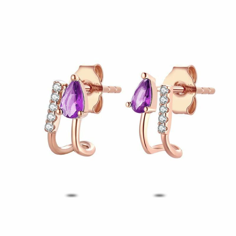 Boucles D’oreilles | Boucles D’Oreilles en Argent Rosé, Pierres Blanches et Mauve Mauve – Femmes Bijoux Boucles D'oreilles