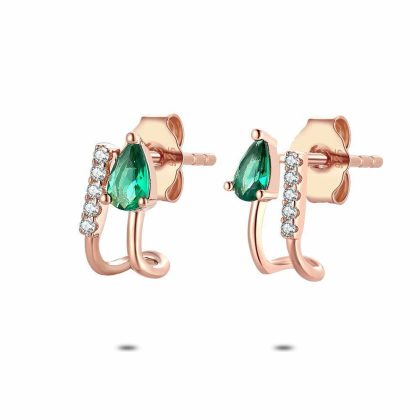 Boucles D’oreilles | Boucles D’Oreilles en Argent Rosé, Pierres Blanches et Verte Vert – Femmes Bijoux Boucles D'oreilles