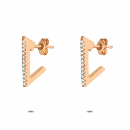 Boucles D’oreilles | Boucles D’Oreilles en Argent Rosé, Triangle, Zircones Blanc – Femmes Bijoux Blanc