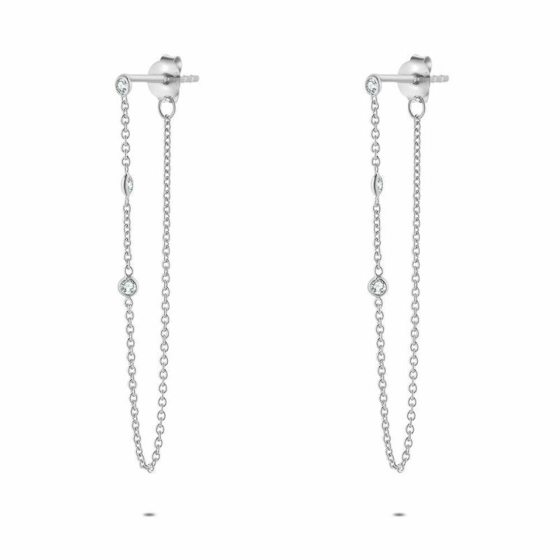 Boucles D’oreilles | Boucles D’Oreilles en Argentt, 3 Petites Pierres Blanc – Femmes Bijoux Blanc