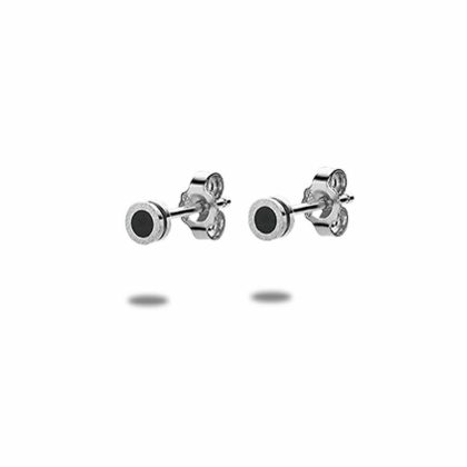 Boucles D’oreilles | Boucles D’Oreilles en Acier, Pastille Noir et Argent Mat – Hommes Bijoux Boucles D'oreilles