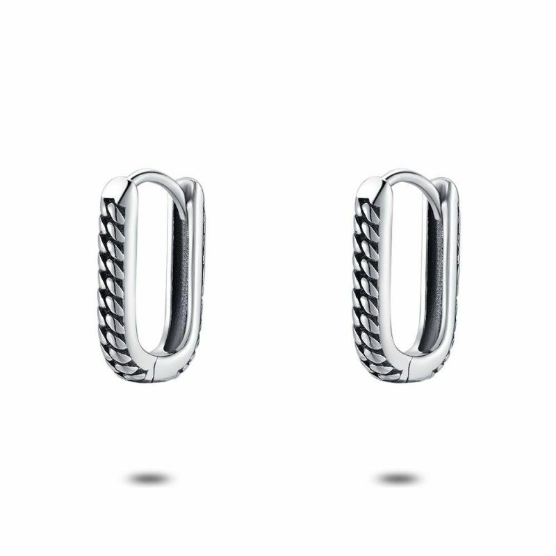 Boucles D’oreilles | Boucles D’Oreilles en Acier Poli, Anneau Rectangulaire Noir – Hommes Bijoux Boucles D'oreilles