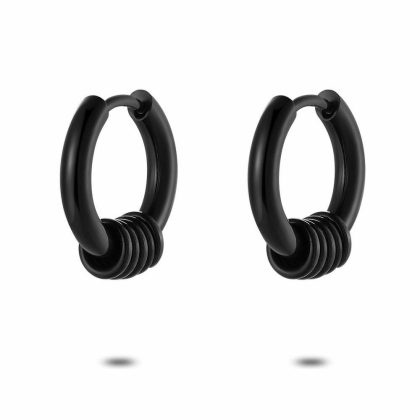 Boucles D’oreilles | Boucles D’Oreilles en Acier Poli, Boucle 13 mm, 5 Anneaux, Noir Noir – Hommes Bijoux Boucles D'oreilles