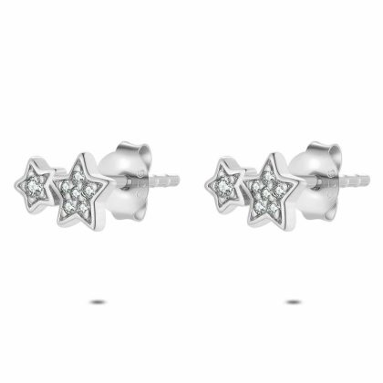 Boucles D’oreilles | Boucles D’Oreilles en Argent, 2 Étoiles, Zircons Blanc – Enfants/Femmes Bijoux Blanc