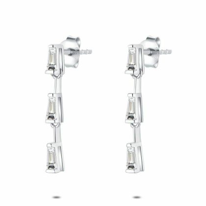 Boucles D’oreilles | Boucles D’Oreilles en Argent, 3 Zirconias, Trapèze Blanc – Femmes Bijoux Blanc