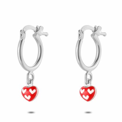 Boucles D’oreilles | Boucles D’Oreilles en Argent, Boucles D’Oreilles Avec Coeur Rouge Rouge – Enfants Bijoux Boucles D'oreilles